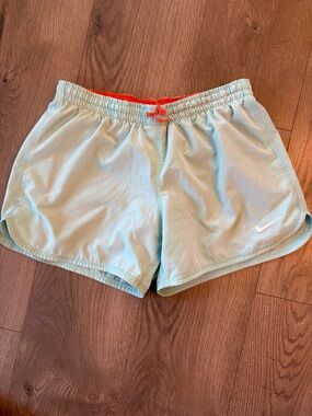 Nike Women’s Light Aqua Athletic Shorts with Orange Drawstring